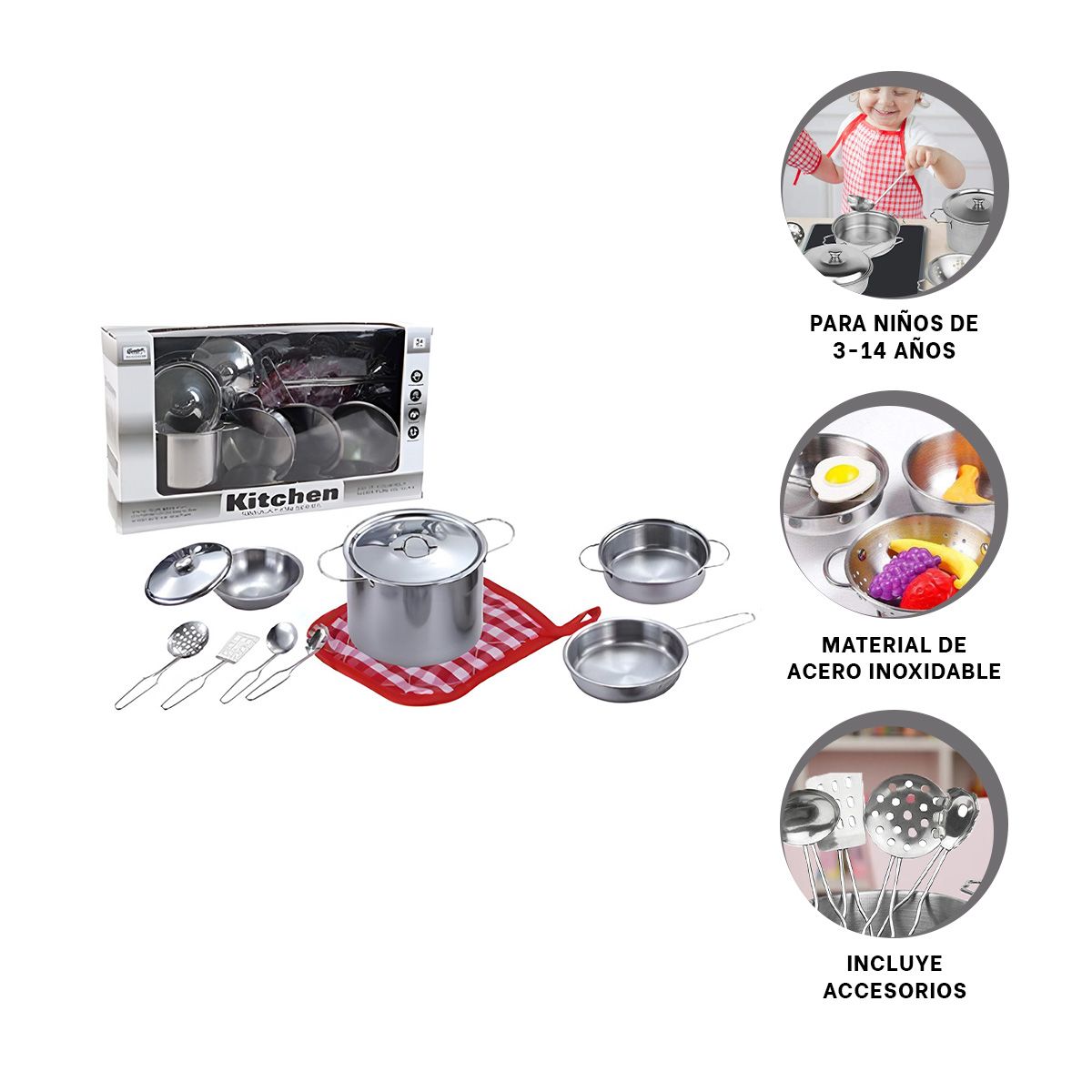 GENERICO - Pack2 Ollas de Niñas Cocinita en Acero Y+Ligas de Regalo