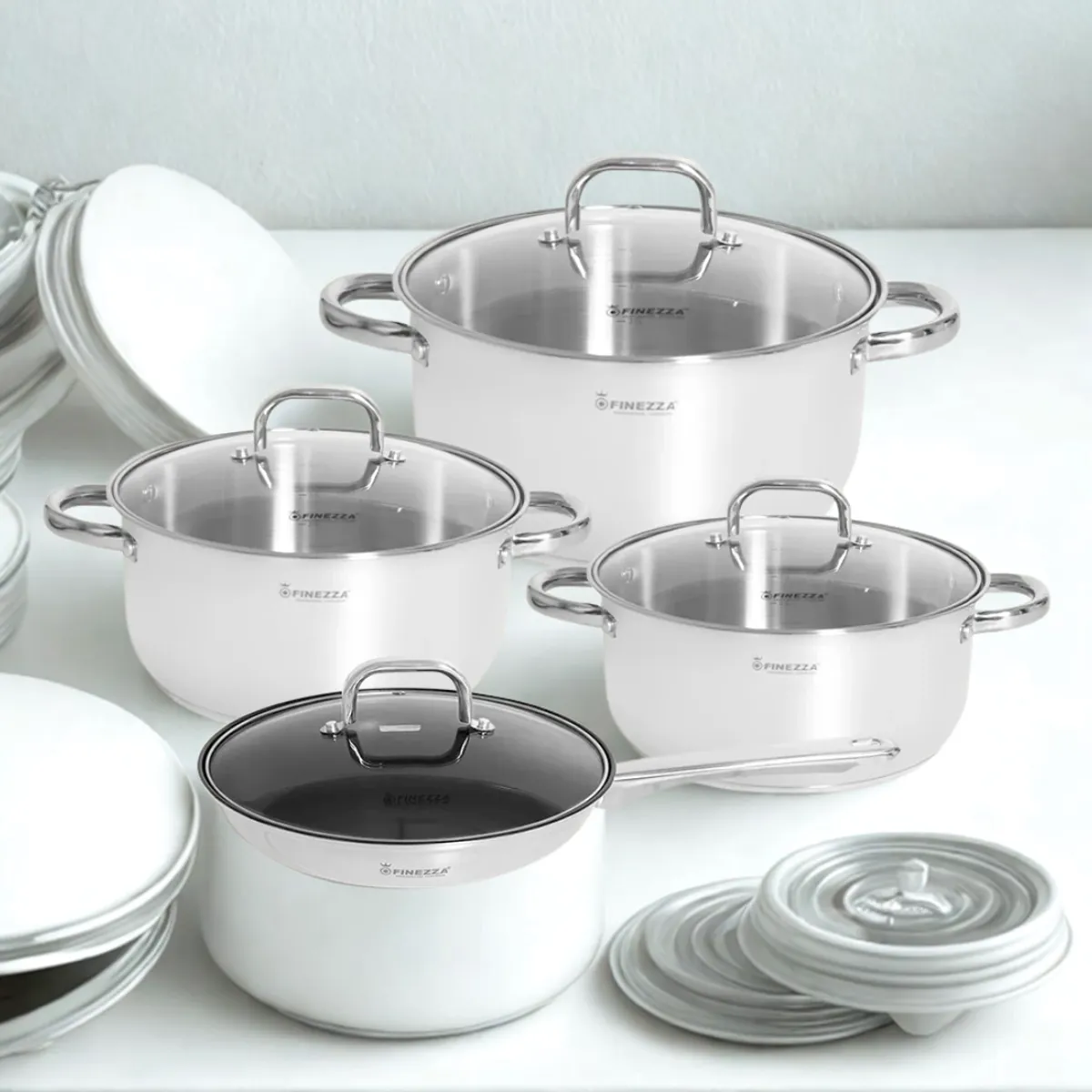 FINEZZA - Juego de Ollas Finezza de Acero Inoxidable de 8 Pzs FZ-972AE-IN