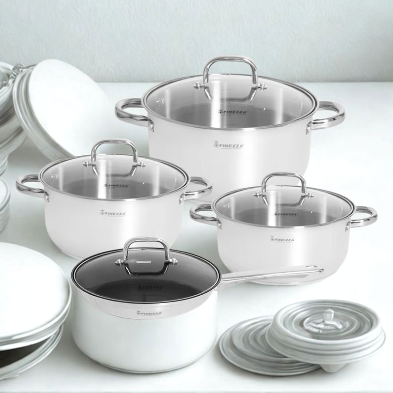 FINEZZA - Juego de Ollas Finezza de Acero Inoxidable de 8 Pzs FZ-972AE-IN