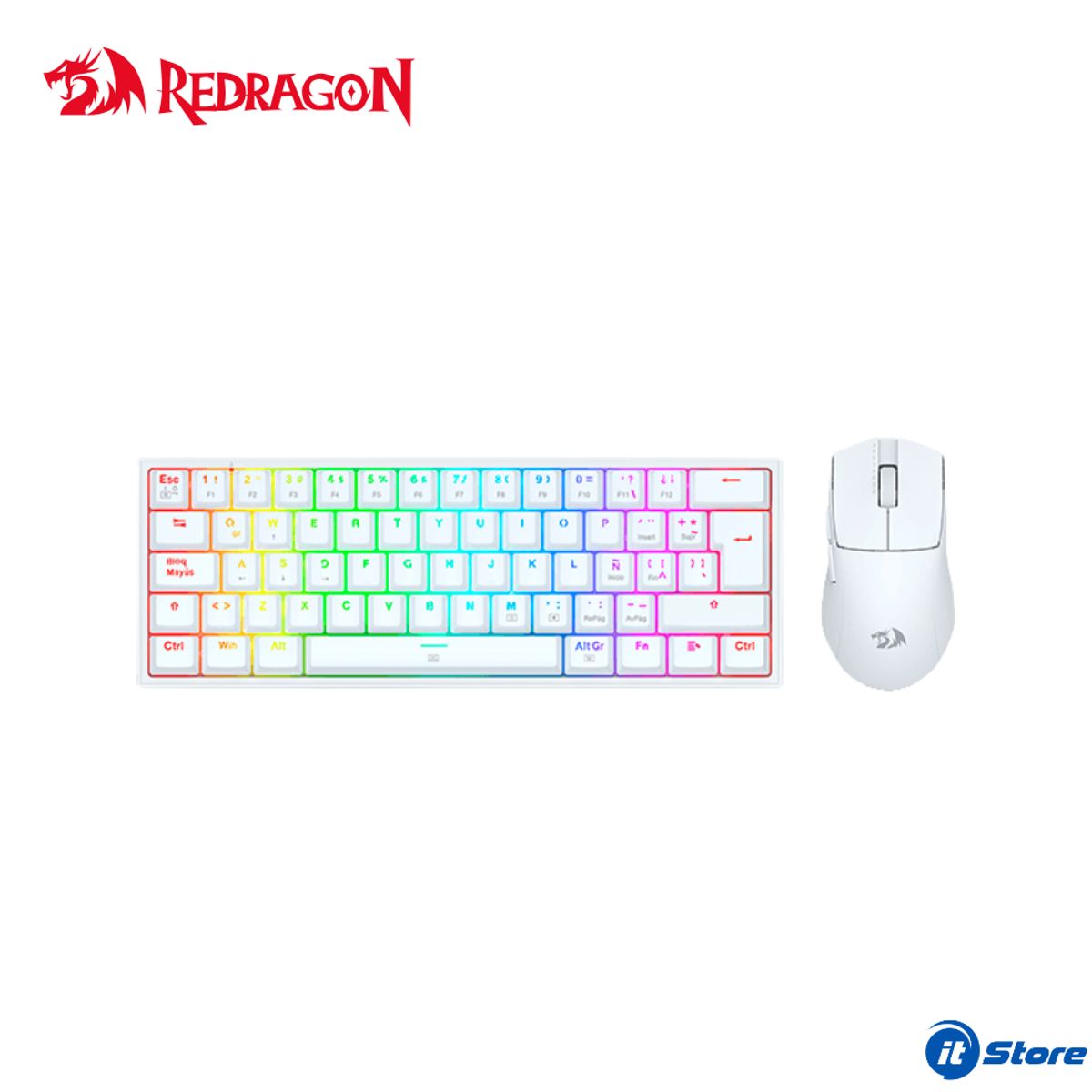 REDRAGON - Kit REDRAGON S143 Teclado K617RGB FIZZ SP + Mouse King M724 White CABLEADO