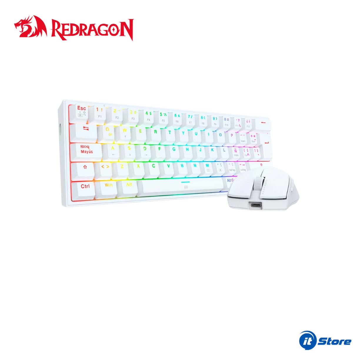REDRAGON - Kit REDRAGON S143 Teclado K617RGB FIZZ SP + Mouse King M724 White CABLEADO