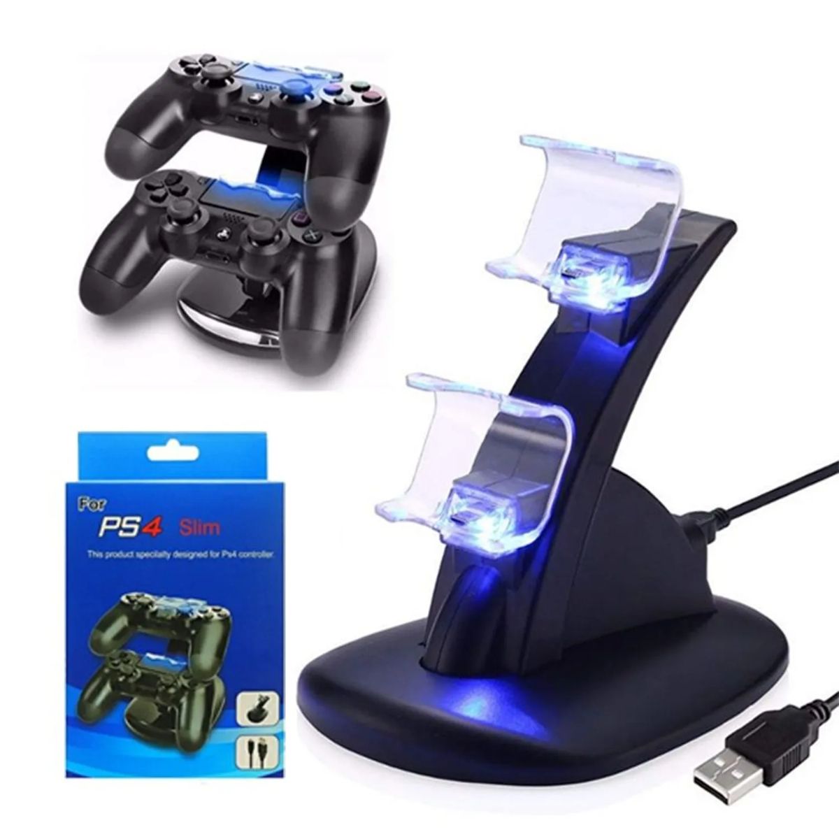 SEISA - Cargador Mando Playstation 4 con luz LED / Ps4 Slim Dual Shock..