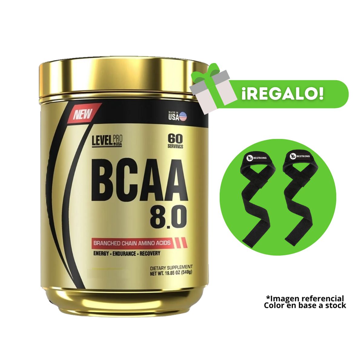 LEVEL PRO - AMINOACIDO BCAA 8.0 FRUIT PUNCH 540G + STRAPS