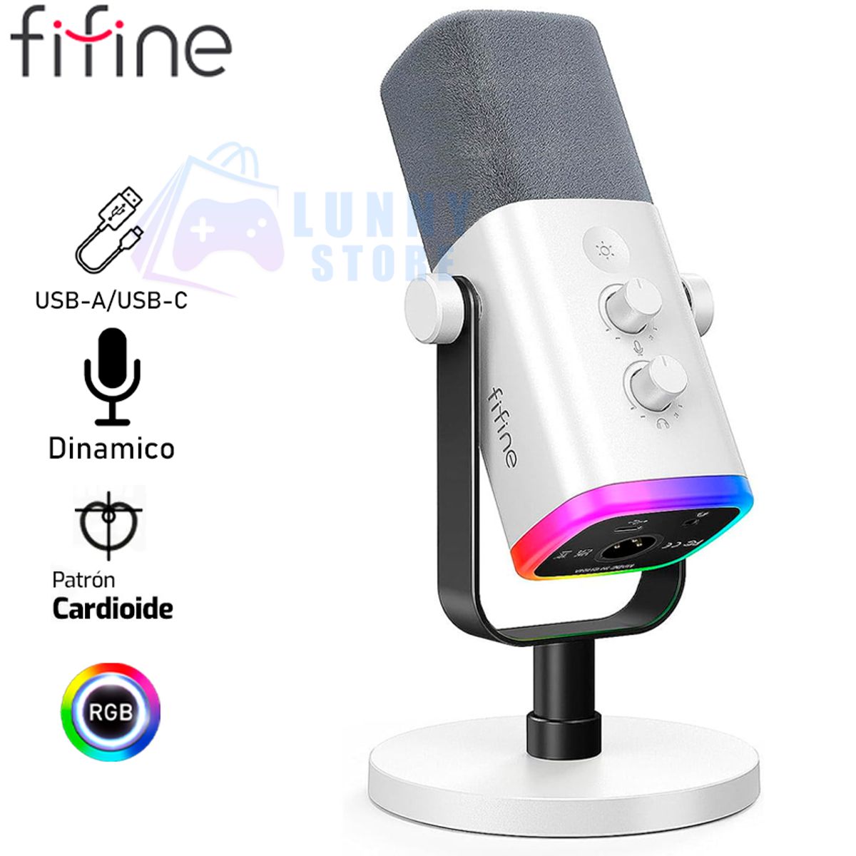 FIFINE - MICROFONO DINAMICO FIFINE AM8 USBXLR COLOR BLANCO