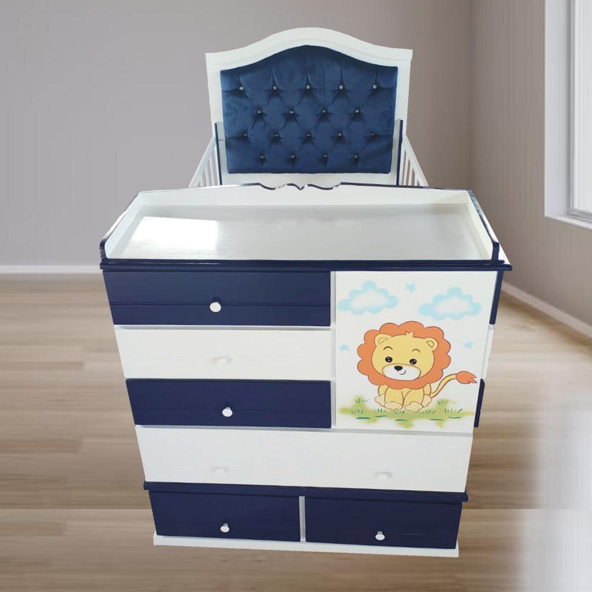 GENERICO - cama cuna plaza y media azul marino leon