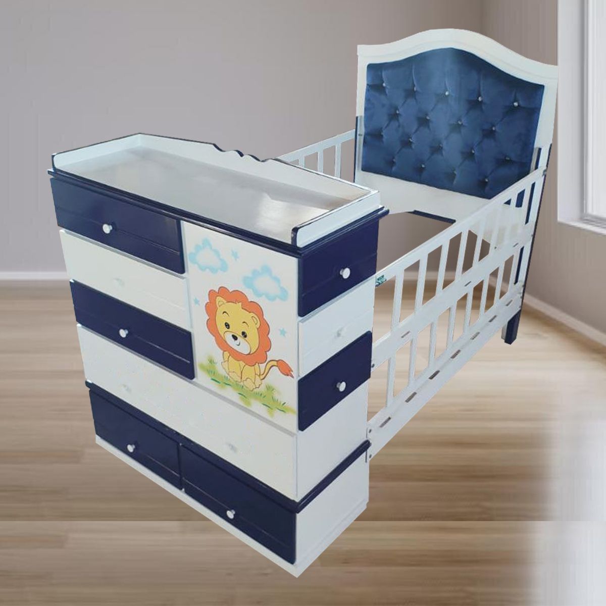 GENERICO - cama cuna plaza y media azul marino leon