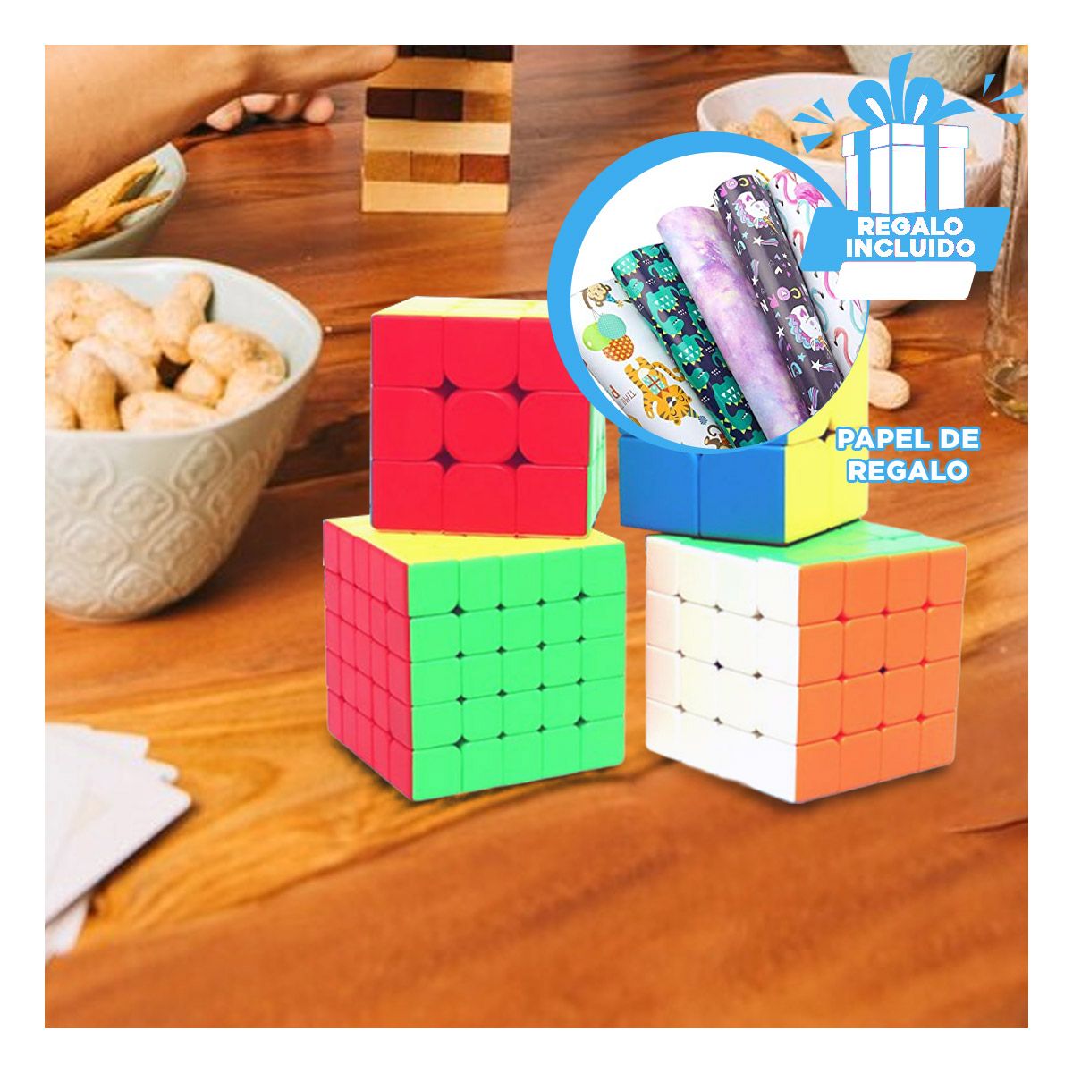 GENERICO - Cubo Rubik para Profesionales 4 Piezas Y+Papel de Regalo