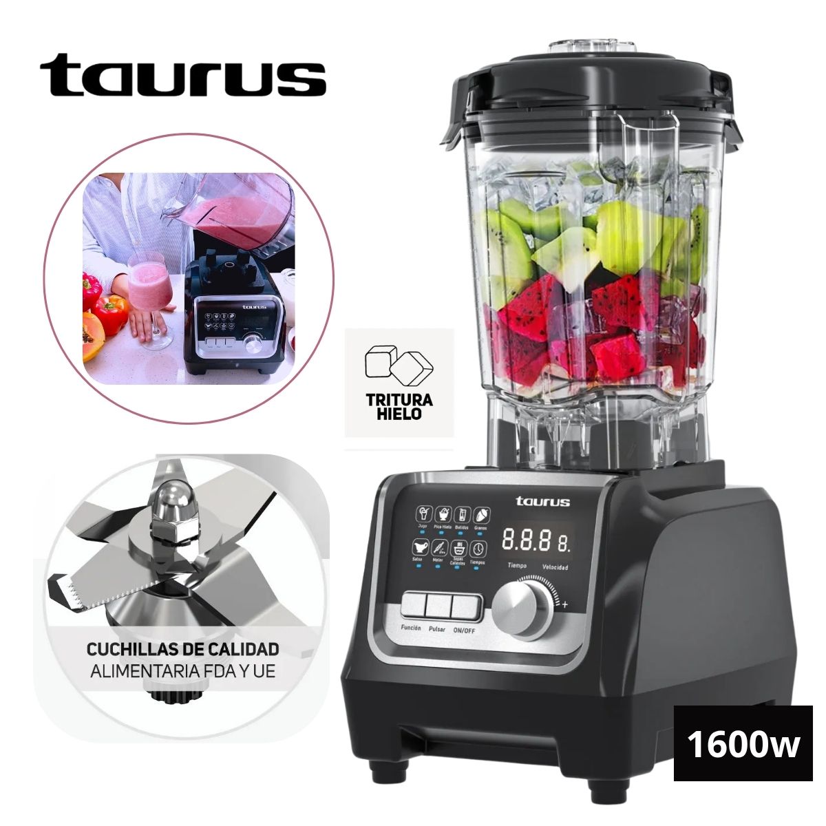 TAURUS - Licuadora Professional de 1600w Pica Hielo Taurus