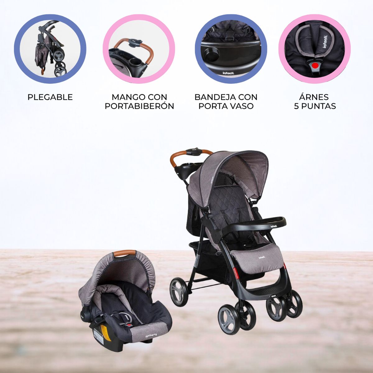 INFANTI - Coche Travel System  «POMPEYA» Gray