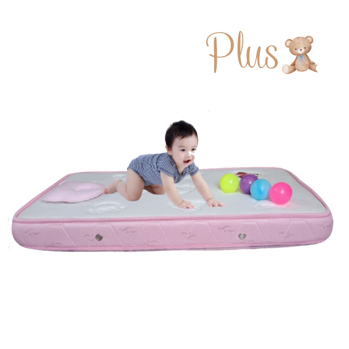 GENERICO - Colchón Plus para Bebé bordes Rosado +Set Sonaja 6pc