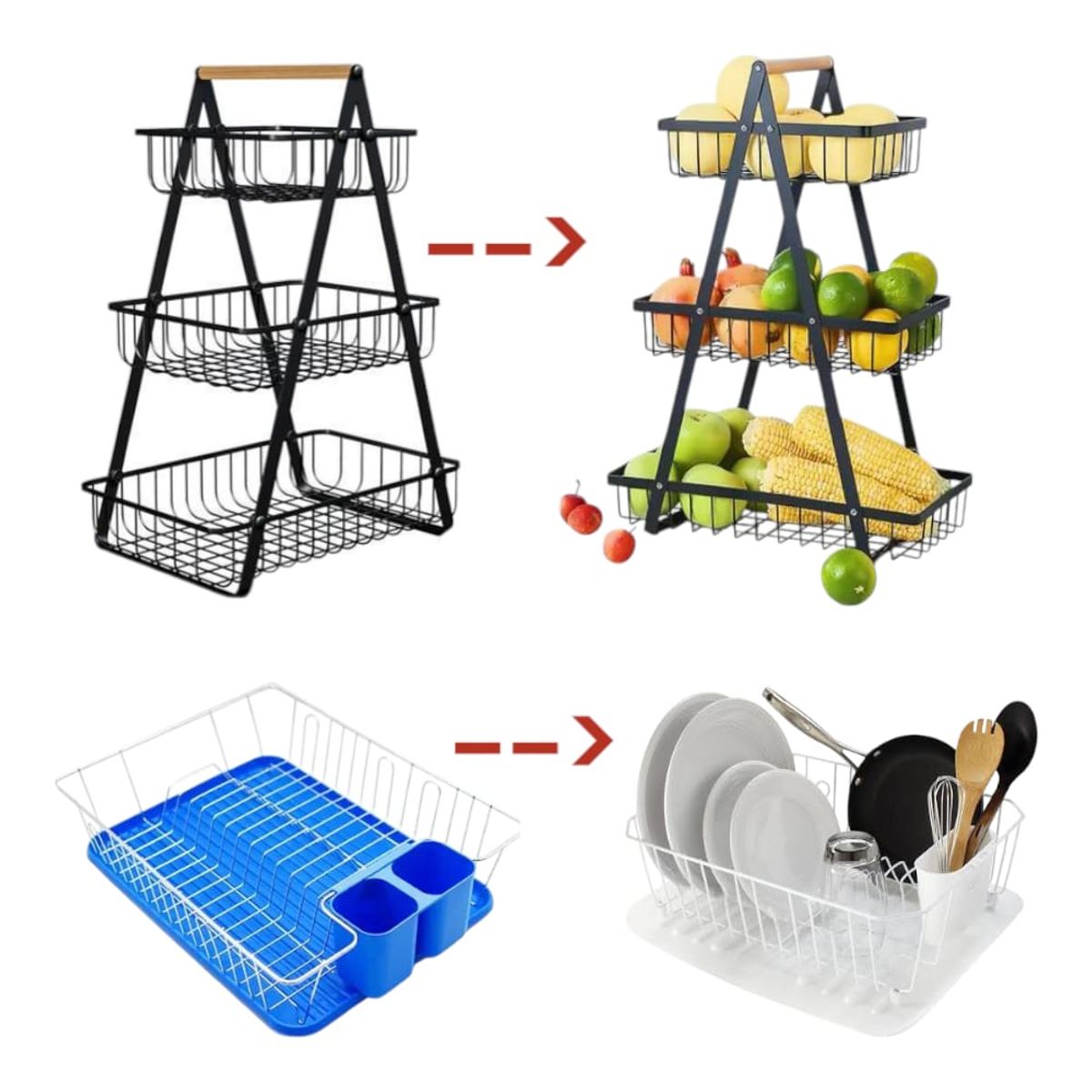 OEM - Pack Frutero de 3 Niveles y Escurridor Organizador hasta 14 Platos