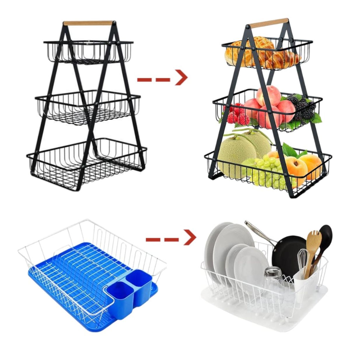 OEM - Pack Frutero de 3 Niveles y Escurridor Organizador hasta 14 Platos