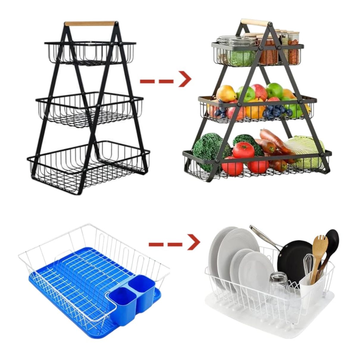 OEM - Pack Frutero de 3 Niveles y Escurridor Organizador hasta 14 Platos