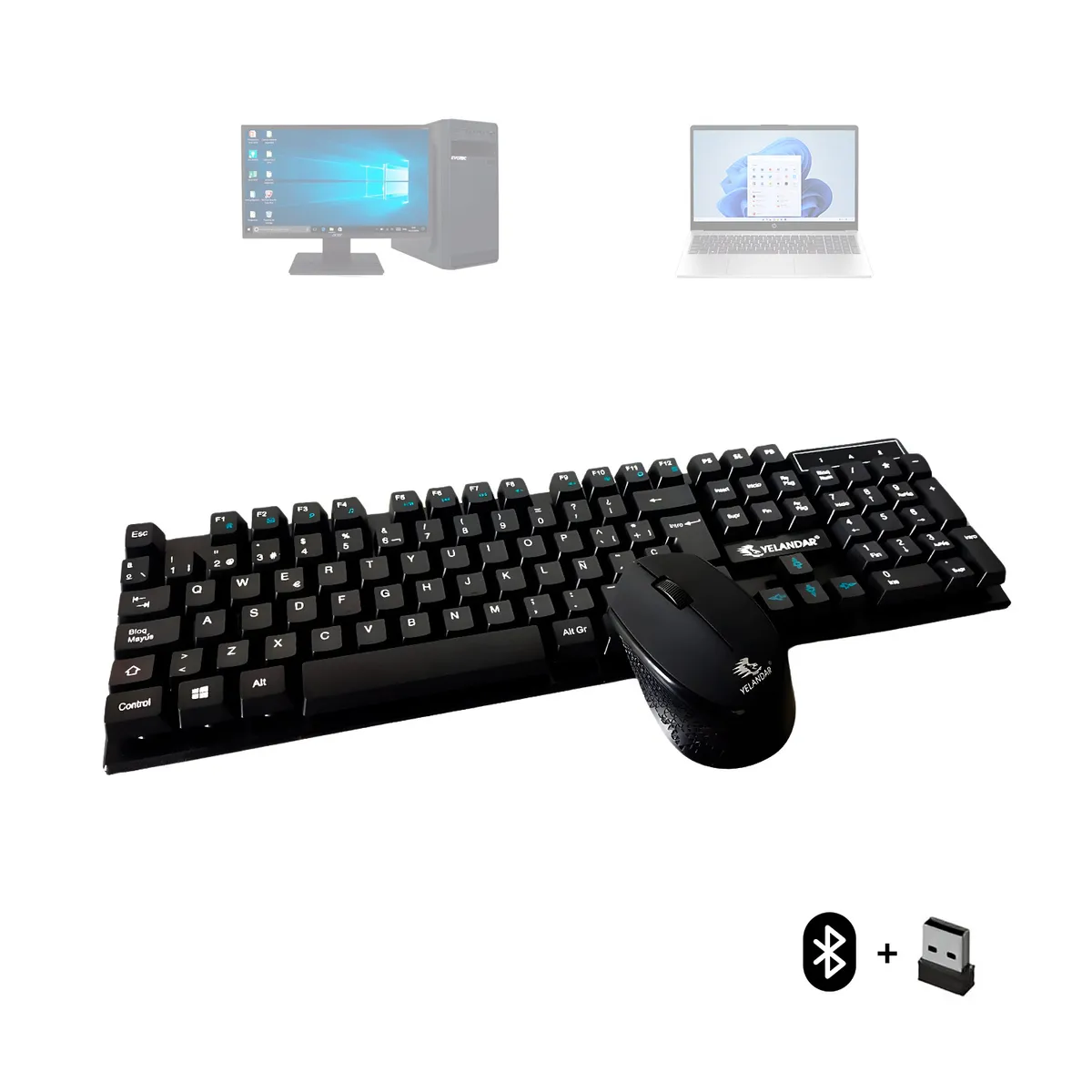GENERICO - Kit Teclado Y Mouse Bluetooth Pc Inalámbrico Negro