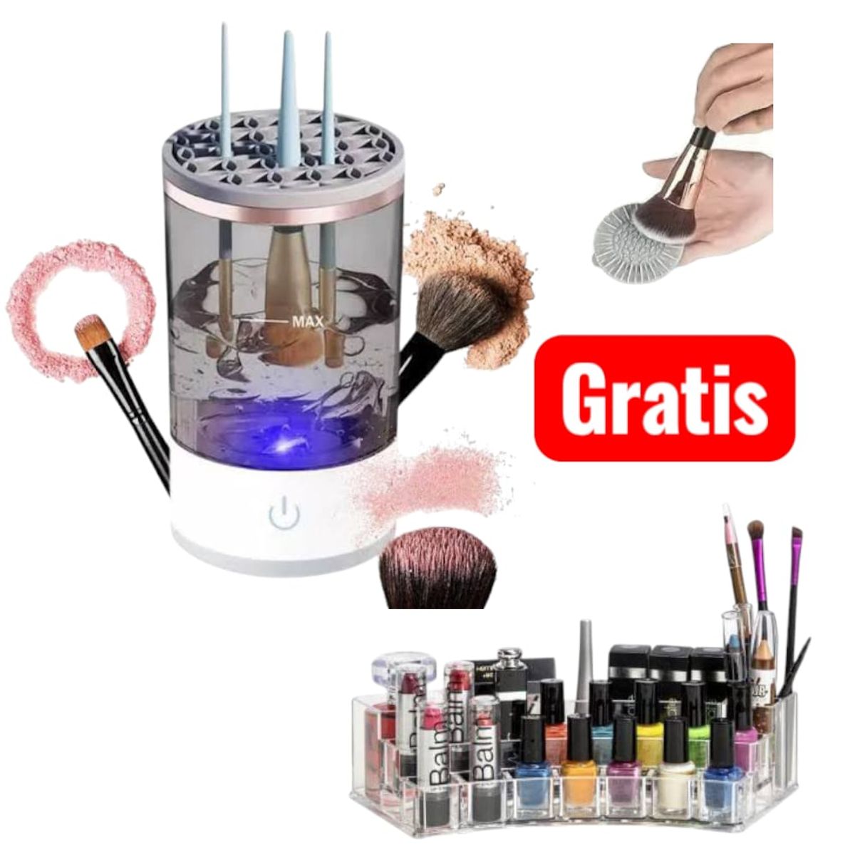 OEM - Limpiador Eléctrico Brochas Vibración + Organizador Maquillaje