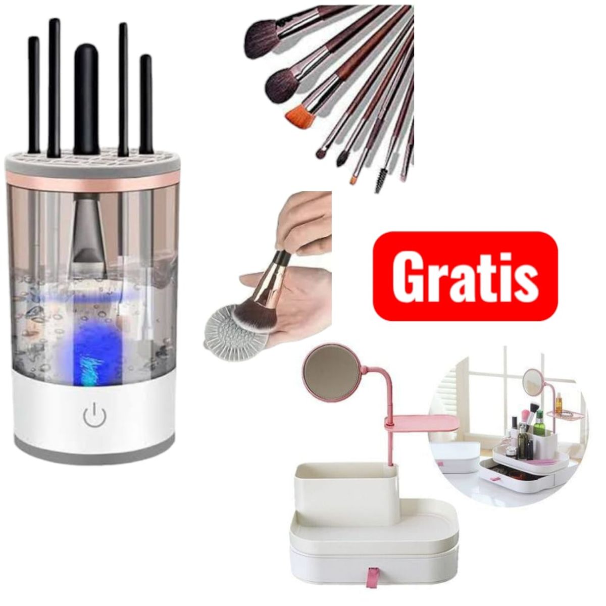 OEM - Limpiador Eléctrico Brochas Vibración + Organizador Maquillaje