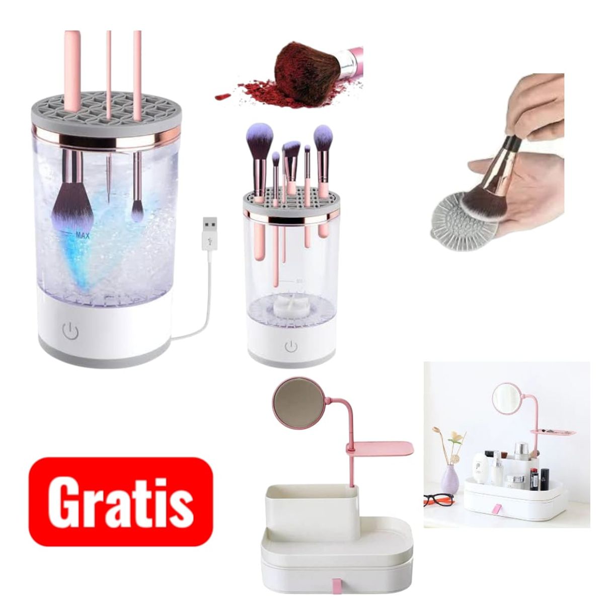 OEM - Limpiador Eléctrico Brochas Vibración + Organizador Maquillaje