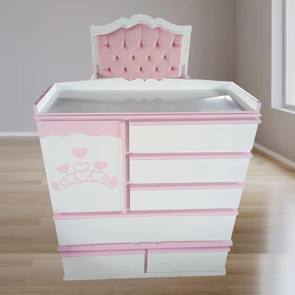 GENERICO - cama cuna de plaza y media colecho rosado tapizado