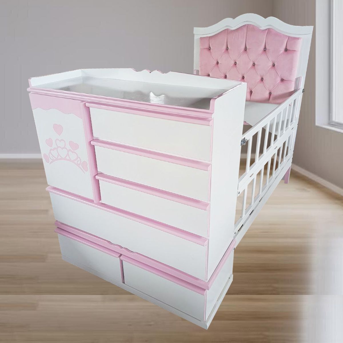 GENERICO - cama cuna de plaza y media colecho rosado tapizado