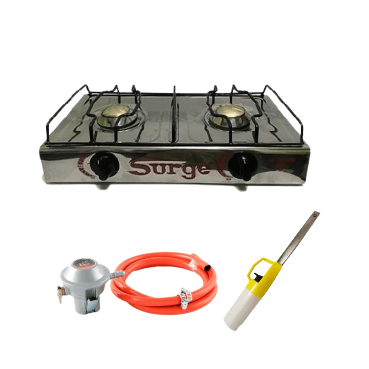 COCINAS SURGE - Cocina de mesa 2 hornillas a gas + Regulador con manguera + Encendedor de cocina