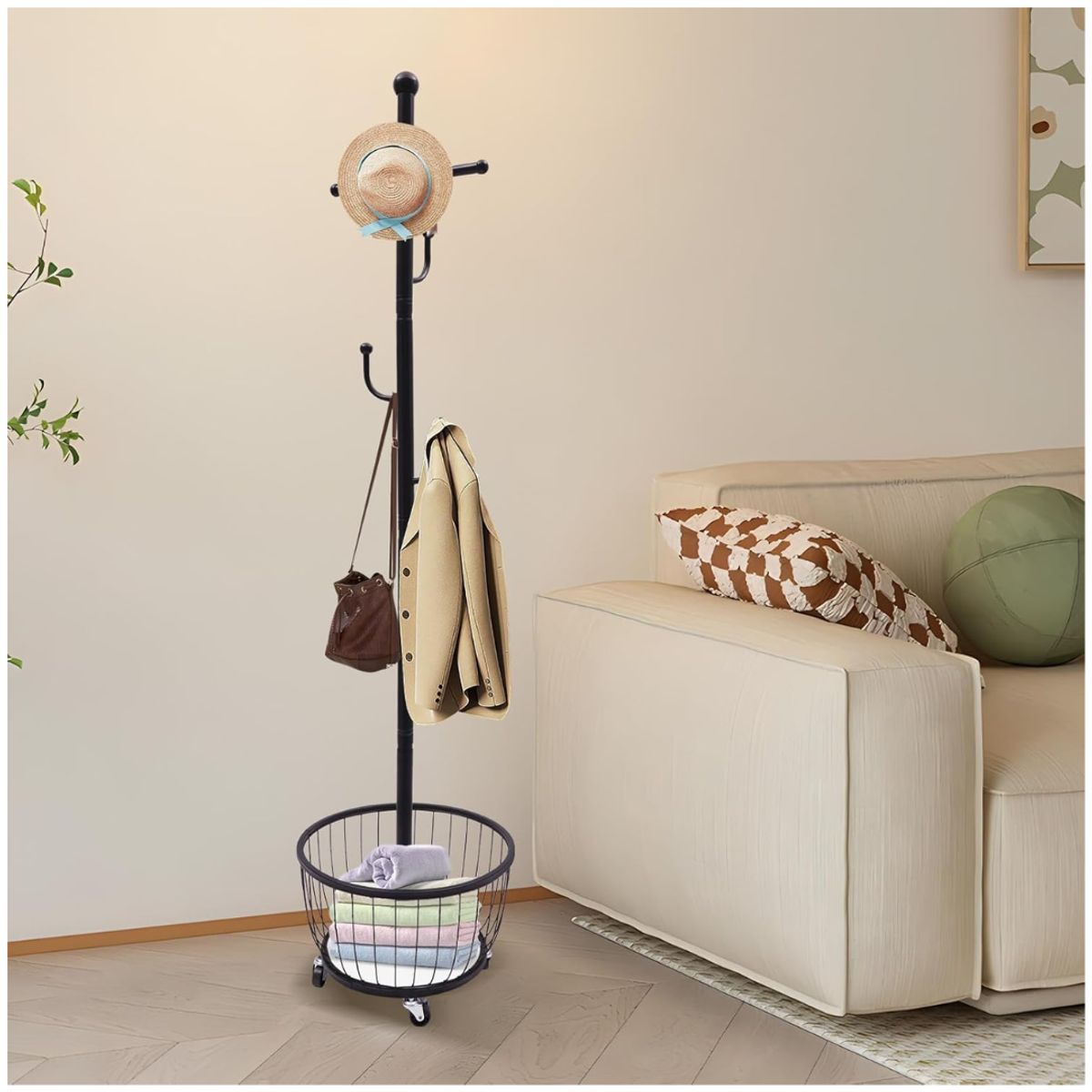 INSPIRA - Perchero de Pie con Cesta de Almacenamiento Inferior