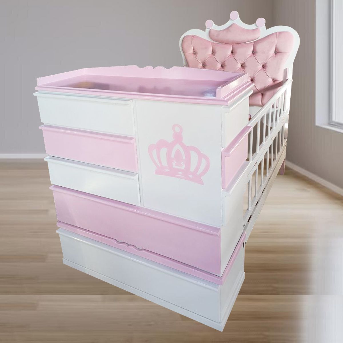 GENERICO - cama cuna plaza y media rosado corona full cajon