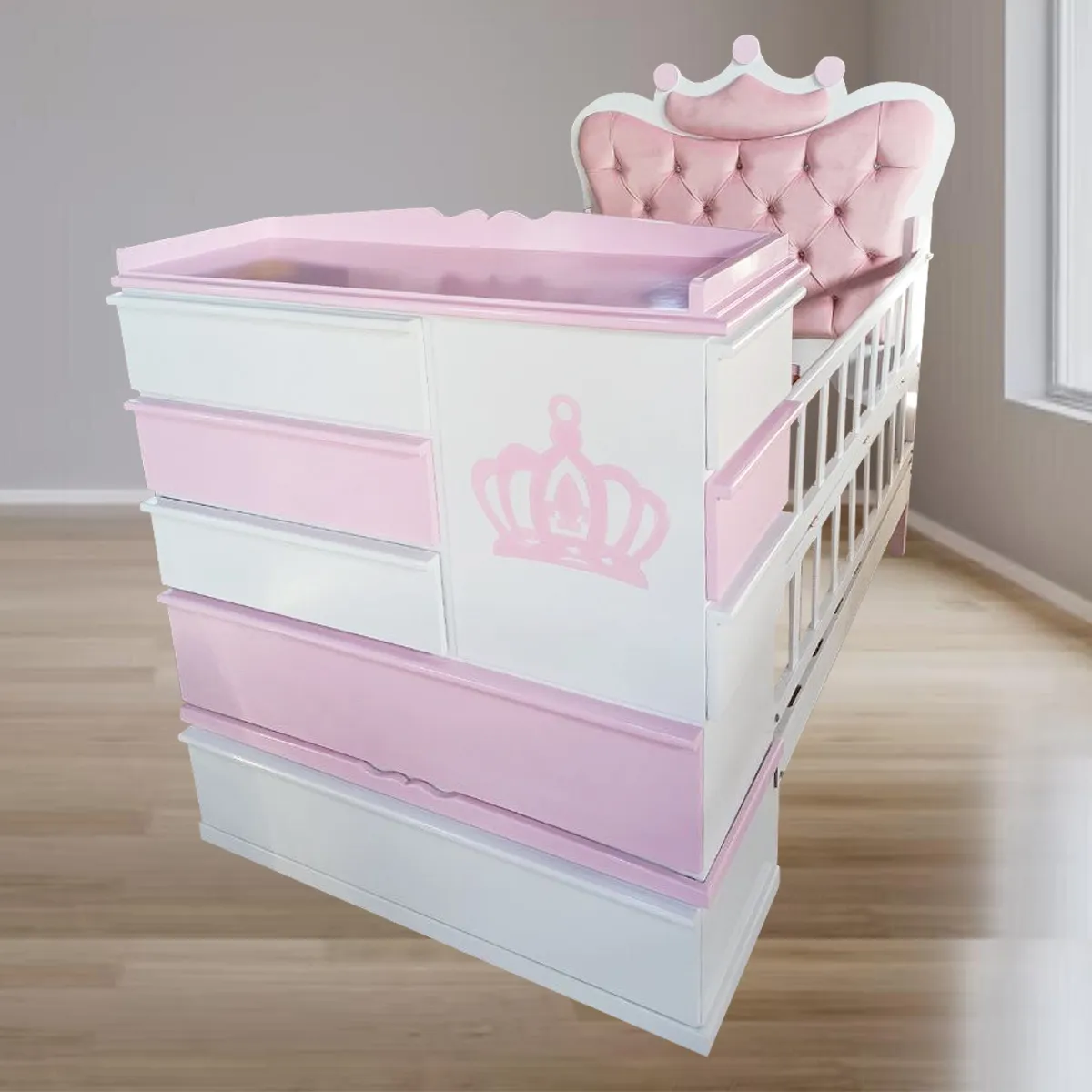 GENERICO - cama cuna plaza y media rosado corona full cajon