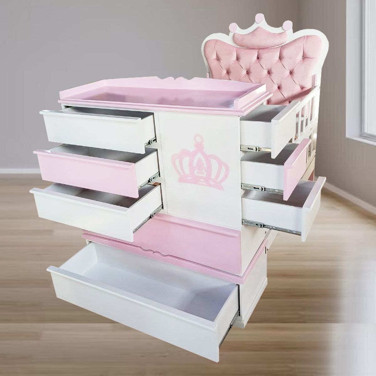 GENERICO - cama cuna plaza y media rosado corona full cajon