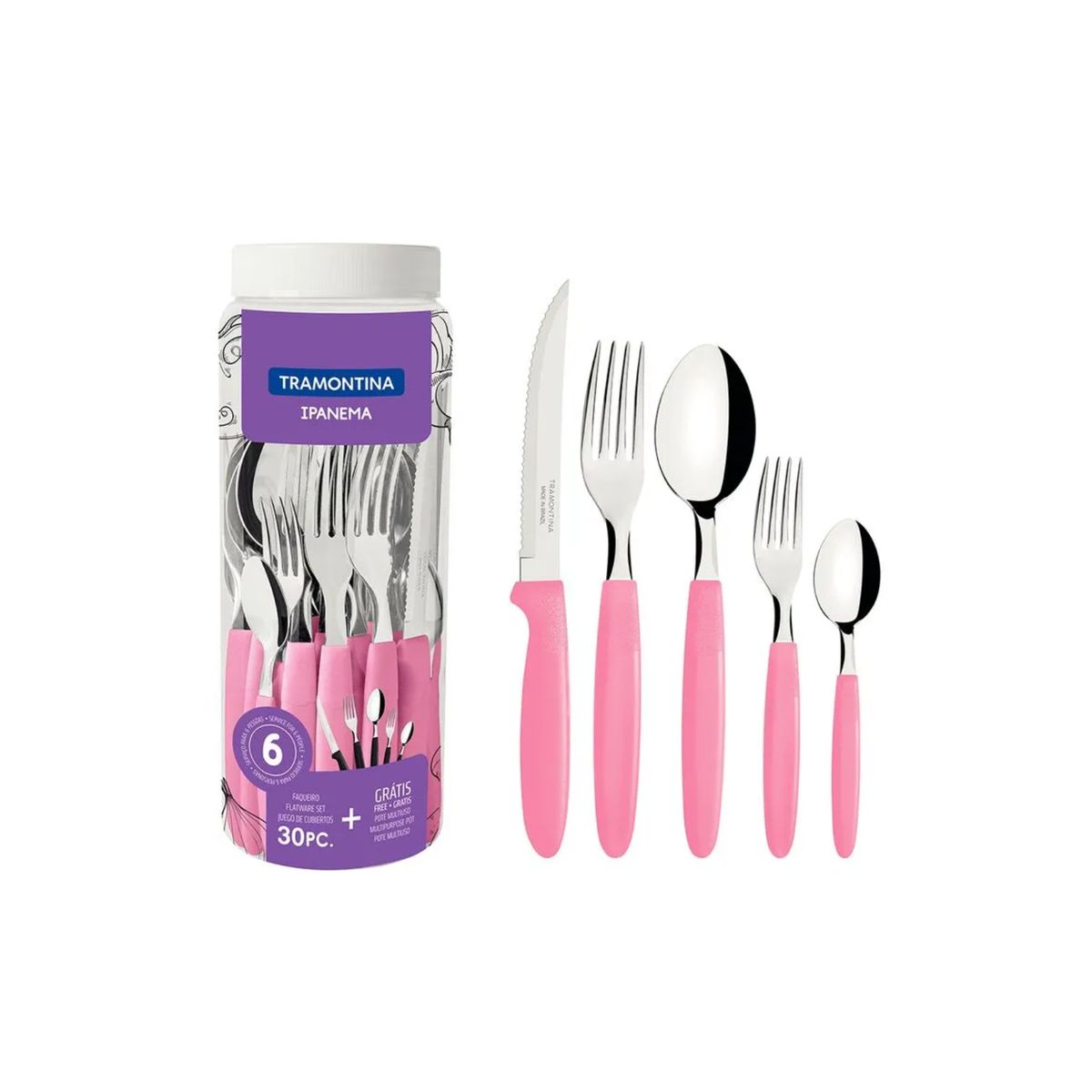 TRAMONTINA - Jgo De Cubiertos X30 Pzas Ipanema Rosado TRAMONTINA