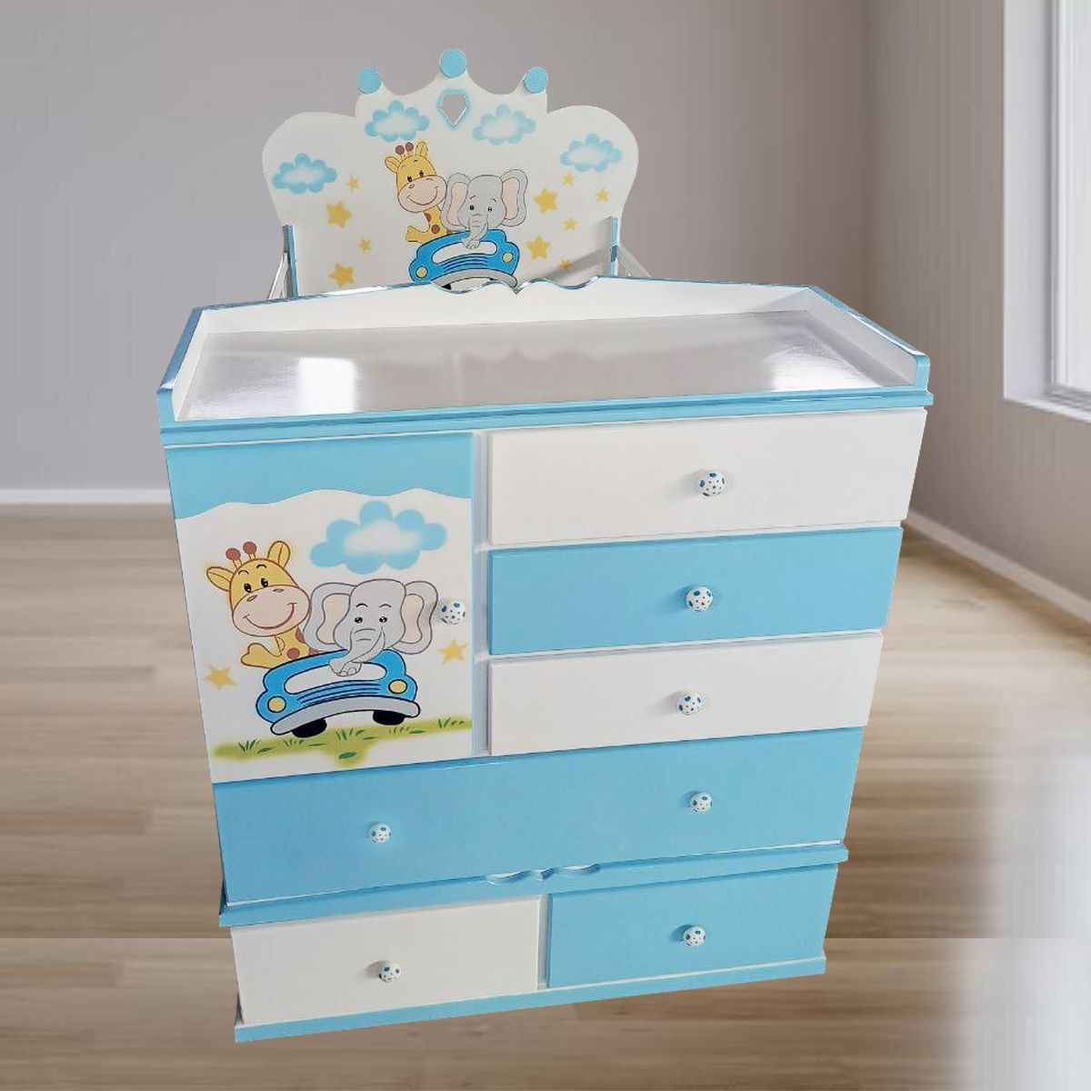 GENERICO - cama cuna de plaza y media colecho safari celeste