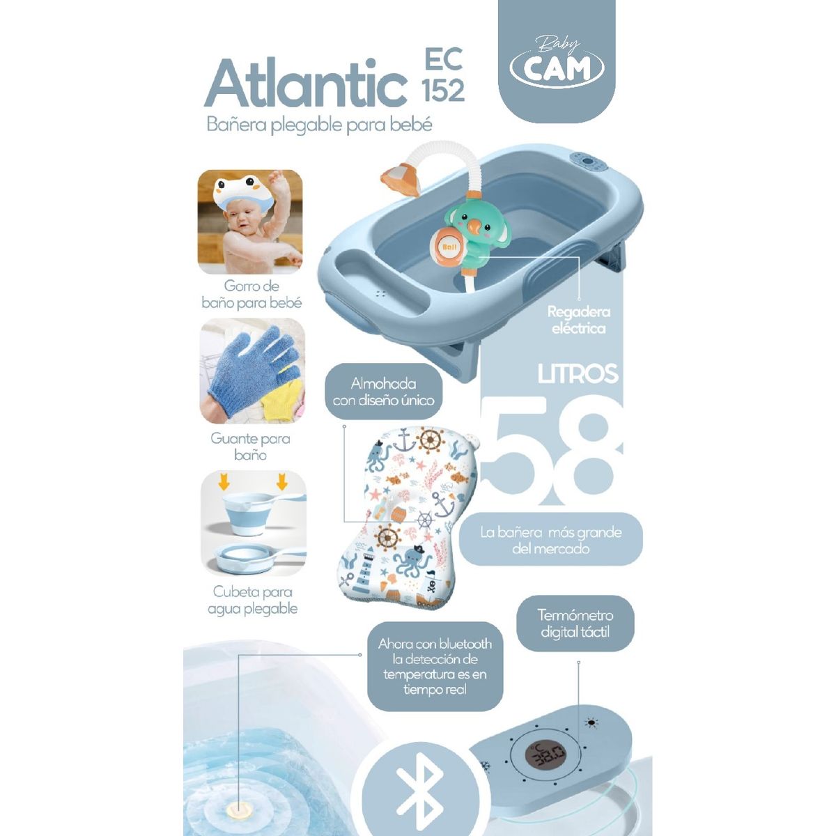 CAM - BAÑERA ATLANTIC 58L CELESTE BABY CAM