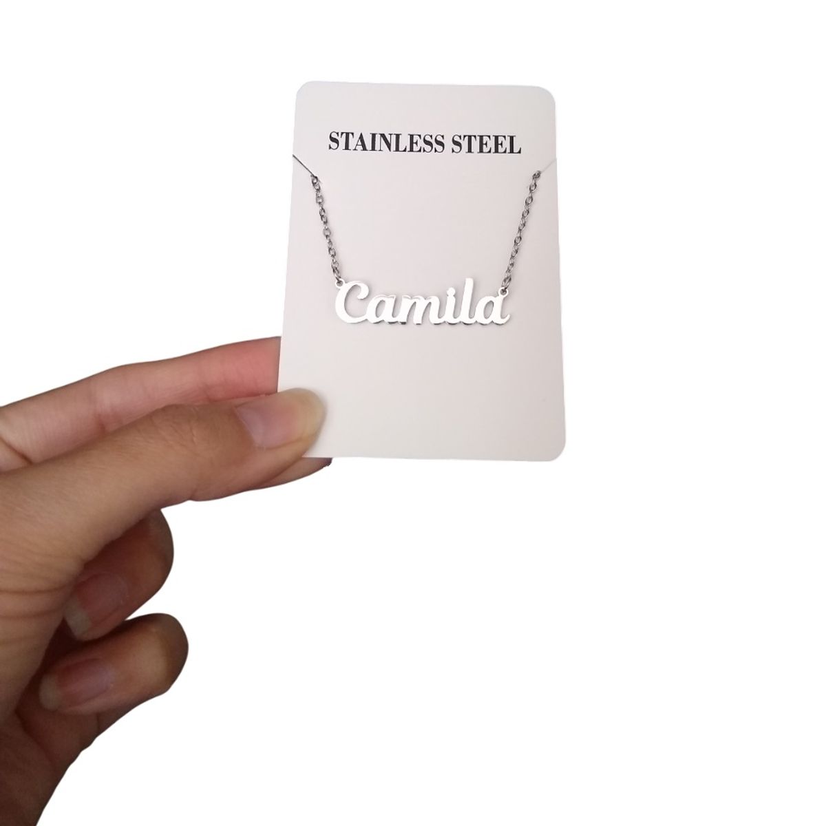 GENERICO - Collar plateado nombre personalizado Camila acero inoxidable