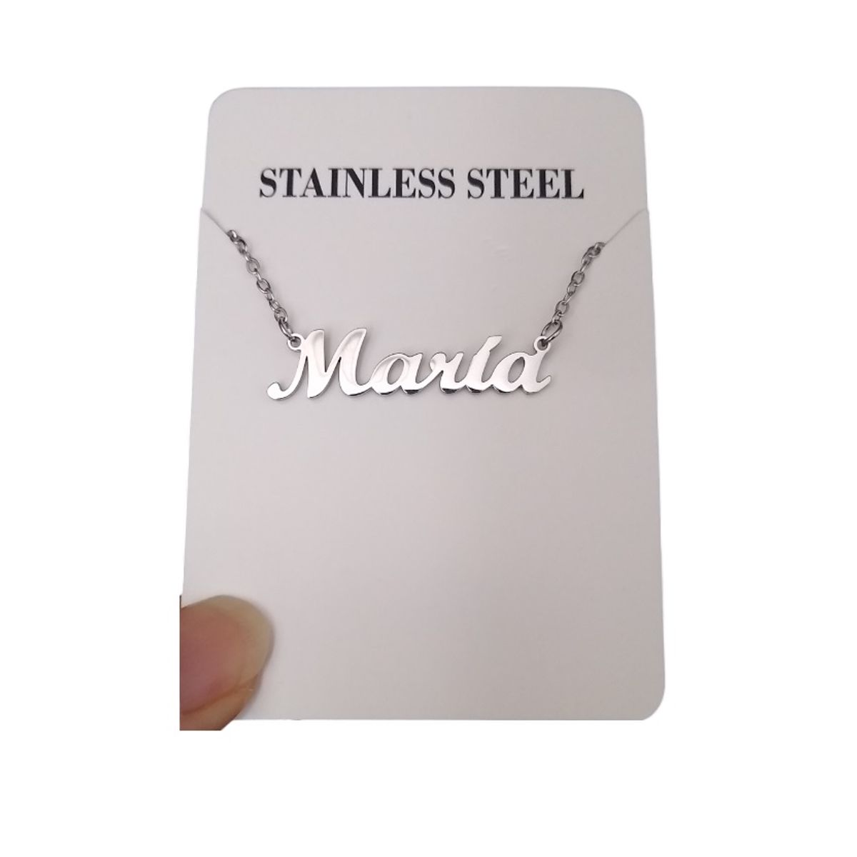 GENERICO - Collar plateado nombre personalizado Maria acero inoxidable