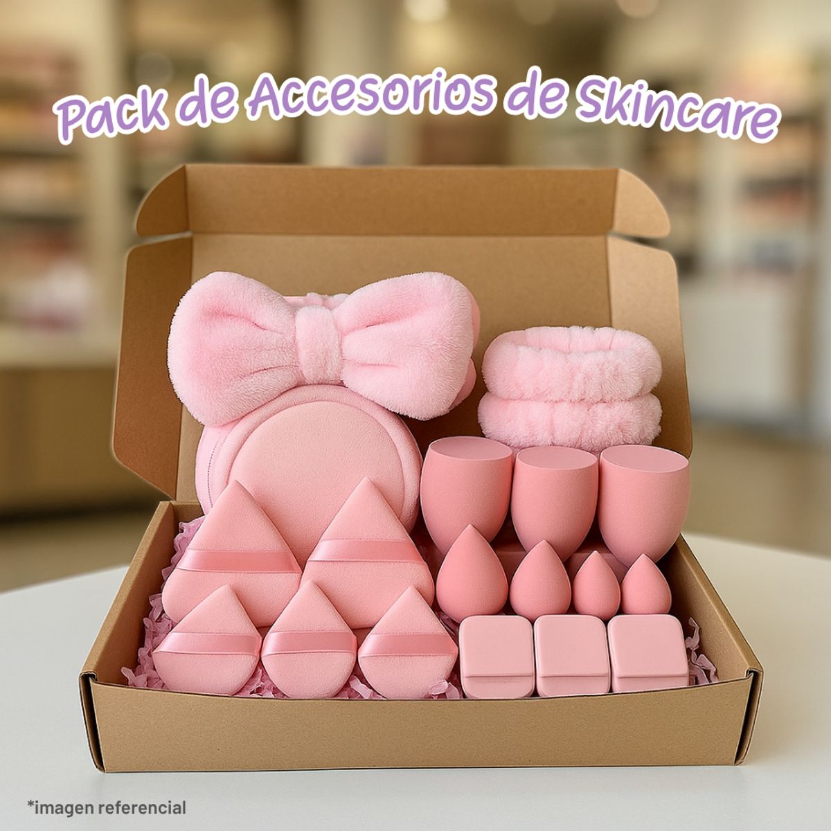 GENERICO - Pack de 21 de accesorios de maquillaje y Skin Care ROSA