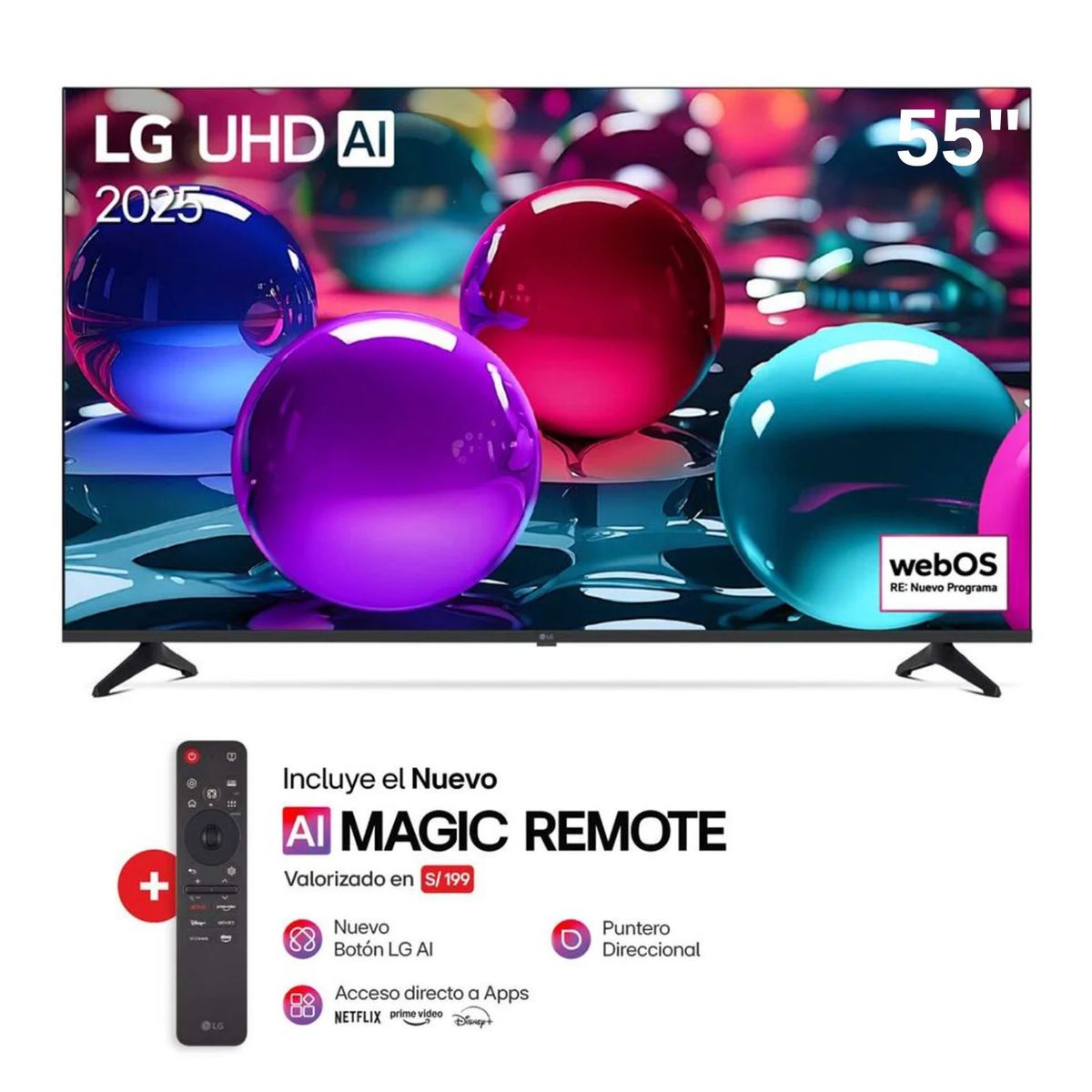 LG - Televisor LG 55" Smart UHD 4K Thinq Ai 55UA7300PSB + Magic Remote - Nuevo 2025