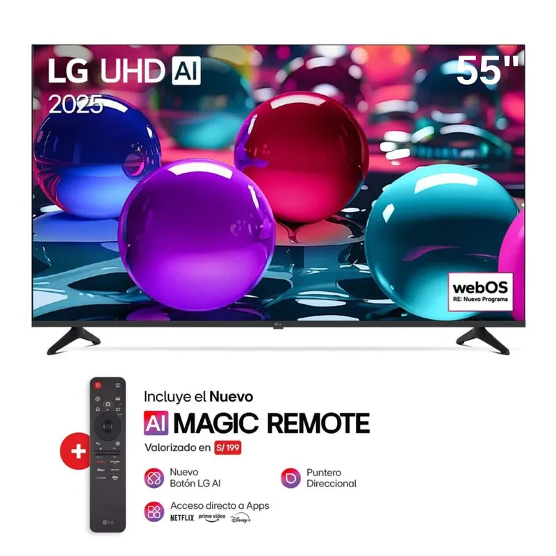 LG - Televisor LG 55" Smart UHD 4K Thinq Ai 55UA7300PSB + Magic Remote - Nuevo 2025