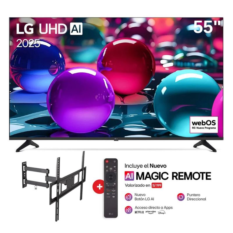 LG - Televisor LG 55 Smart UHD 4K Thinq Ai 55UA7300PSB + Rack Giratorio