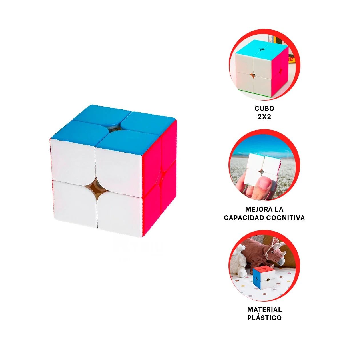 RYBIU IMPORT - Pack2 Rubik Rompecabeza de 2x2 Colorido Y+Ligas de Regalo