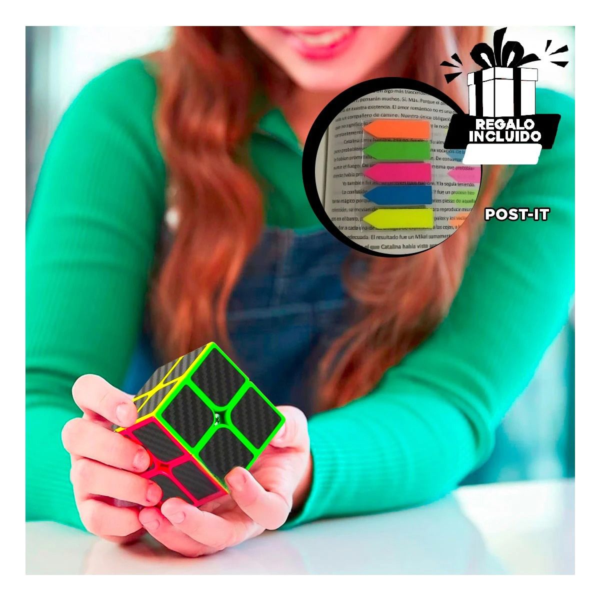 RYBIU IMPORT - Pack6 Cubo Magico Forma de 2x2 Negro Y+Banderitas Adhesivas