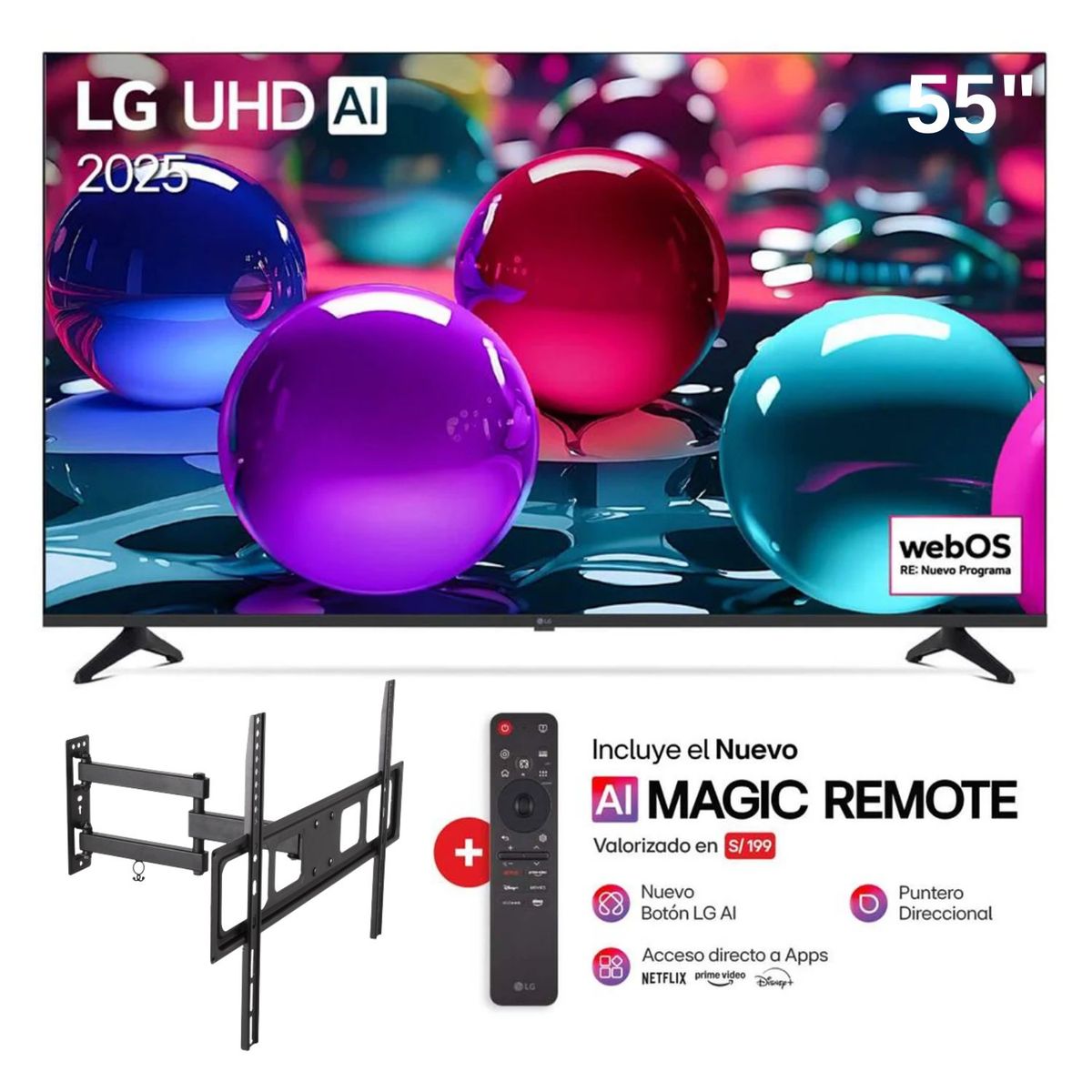 LG - Televisor LG 55 Smart UHD 4K Thinq Ai 55UA7300PSB + Rack Giratorio