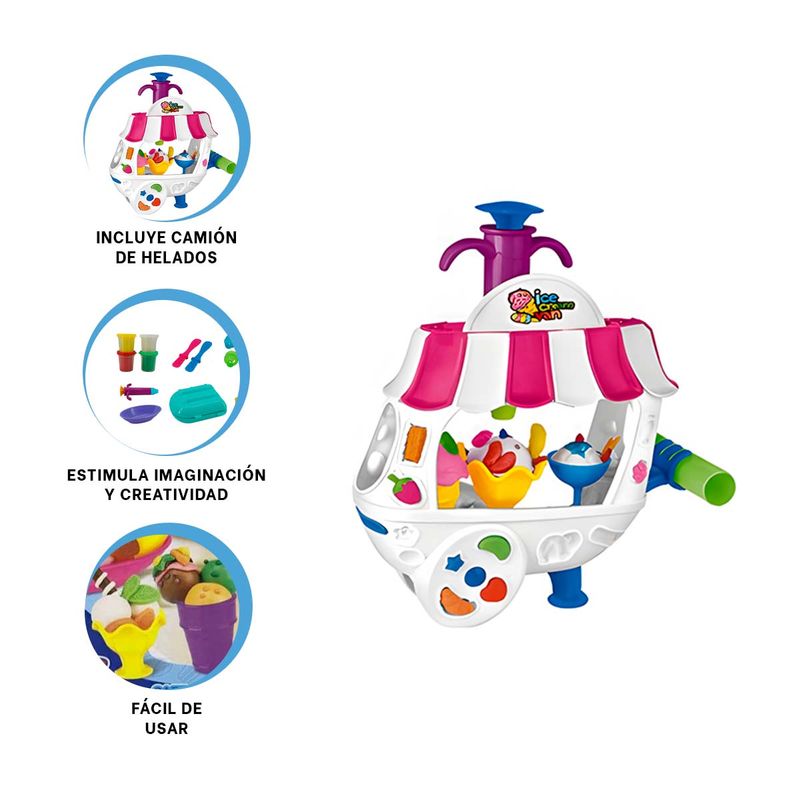 GENERICO - Pack4 Carro de Helado Rosado y Blanco y+Banderitas Adhesivas