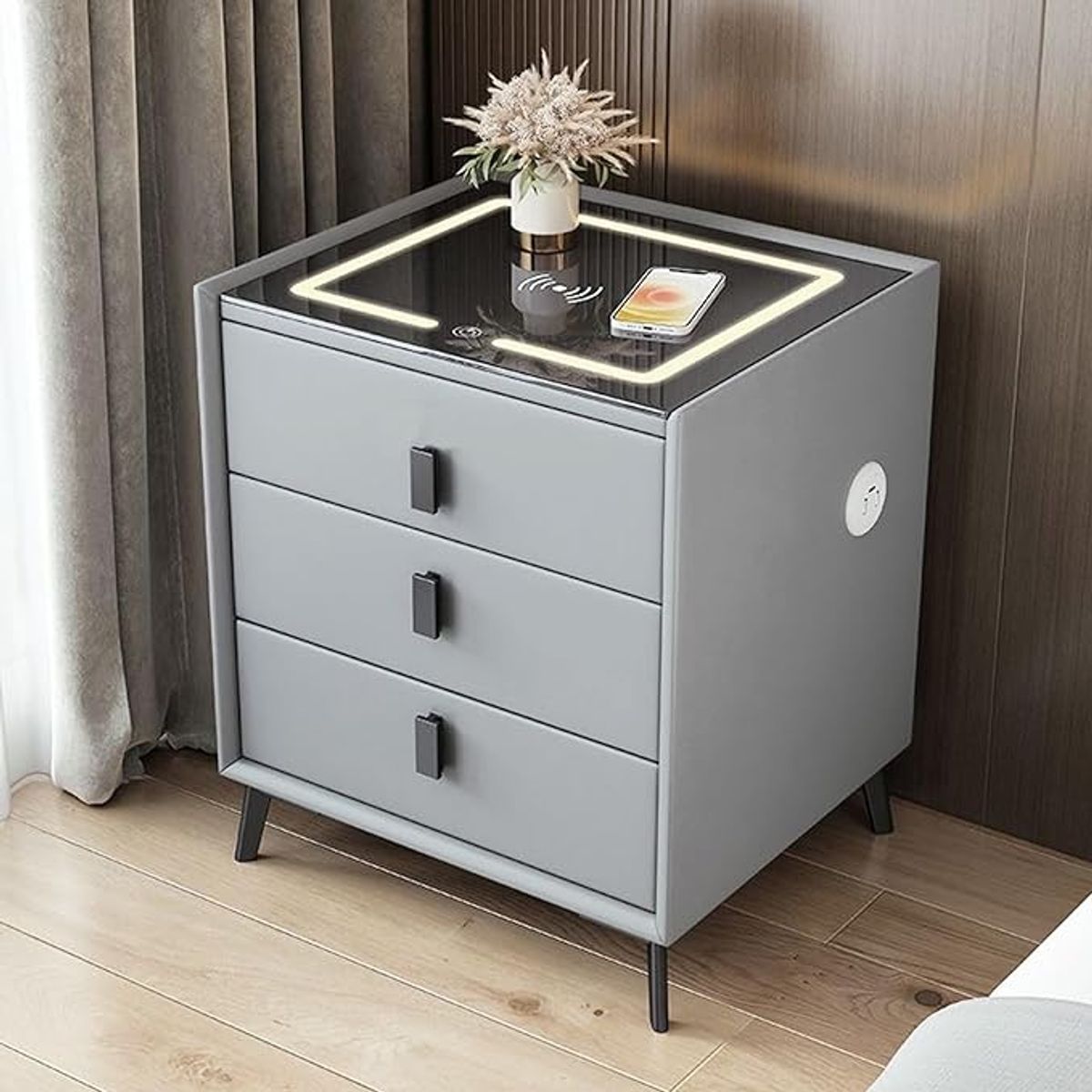 GENERICO - MESA DE NOCHE SMART 3 CAJONES GRIS