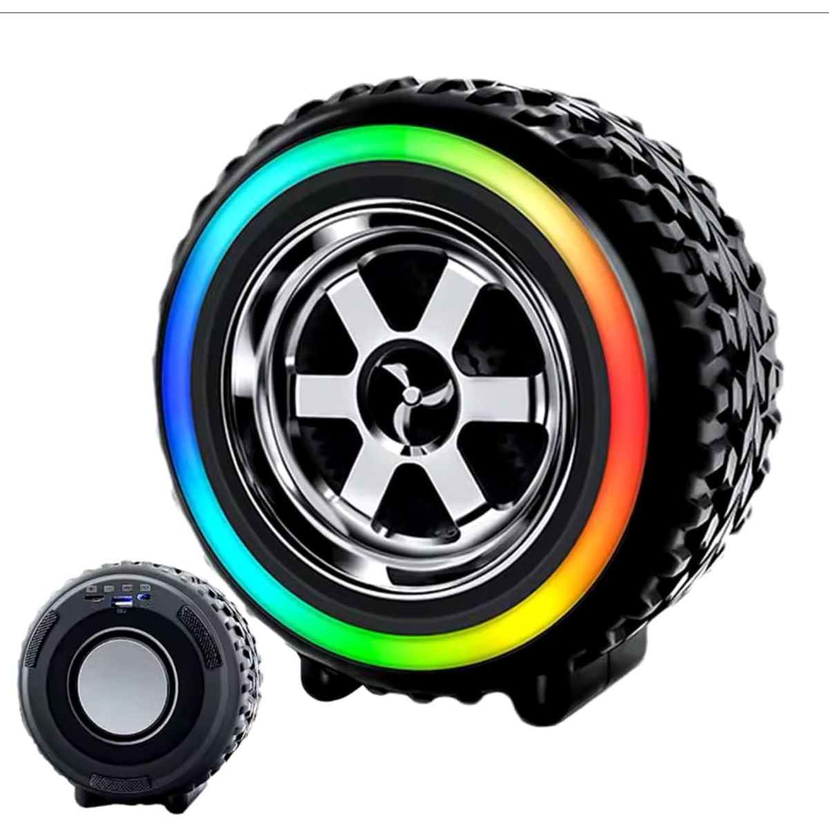 GENERICO - Mini Parlante Bluetooth Forma de Llanta Luz LED RGB USB-Micro SD