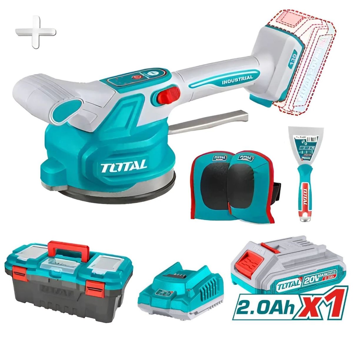 TOTAL TOOLS - Vibrador De Mayólica Ventosa 20v 60kg Vel Variable Total-TTVLI20015