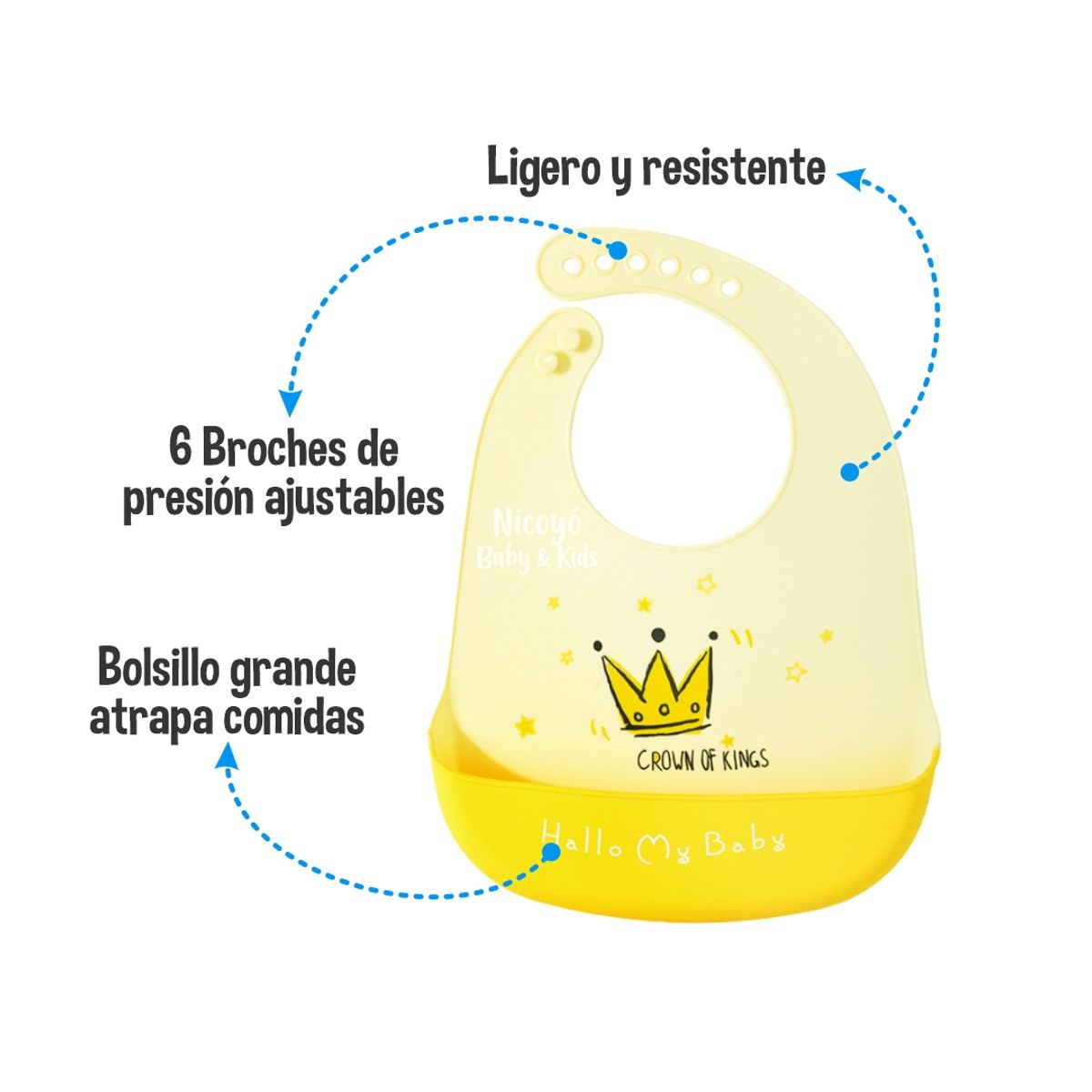 BABY - Babero 100% Silicona con Diseño de King Amarillo