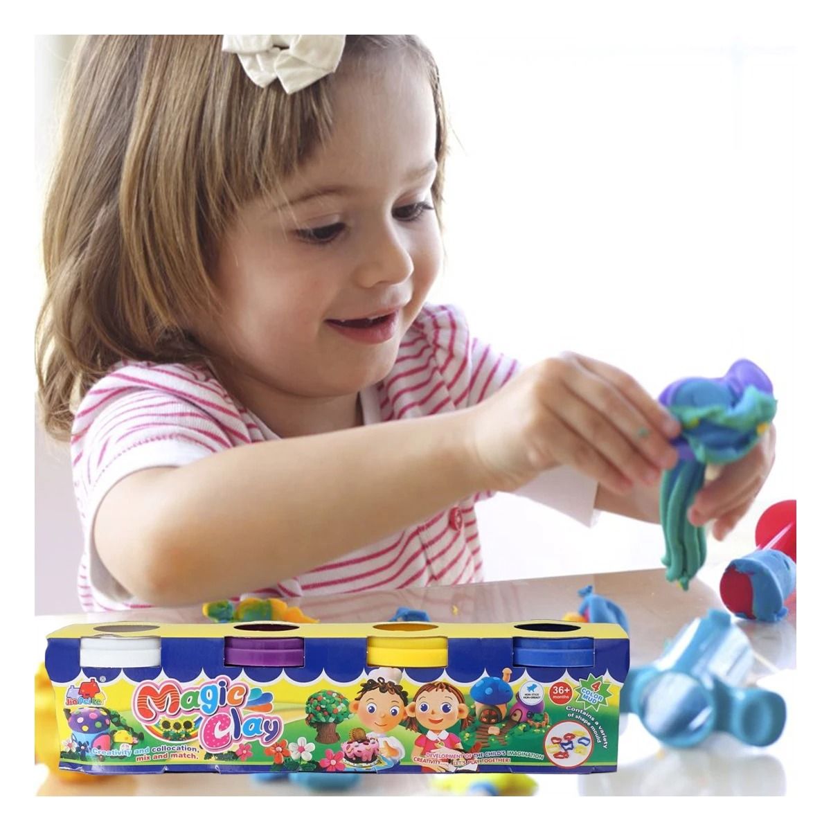 GENERICO - Pack2 Set de Masilla en Vasitos Multicolor Y+Papel de Regalo