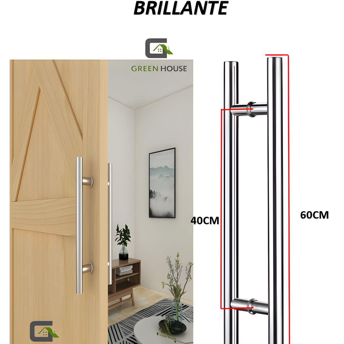 GREEN HOUSE - MANILLON ACERO INOXIDABLE MOD H - DOBLE 60cm BRILLANTE
