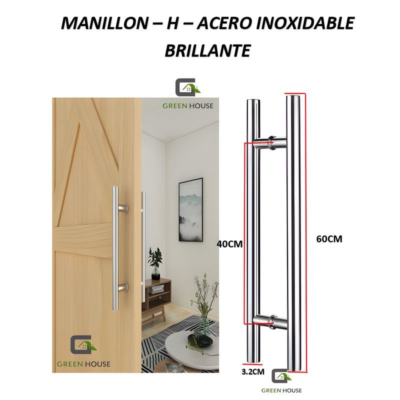 GREEN HOUSE - MANILLON ACERO INOXIDABLE MOD H - DOBLE 60cm BRILLANTE