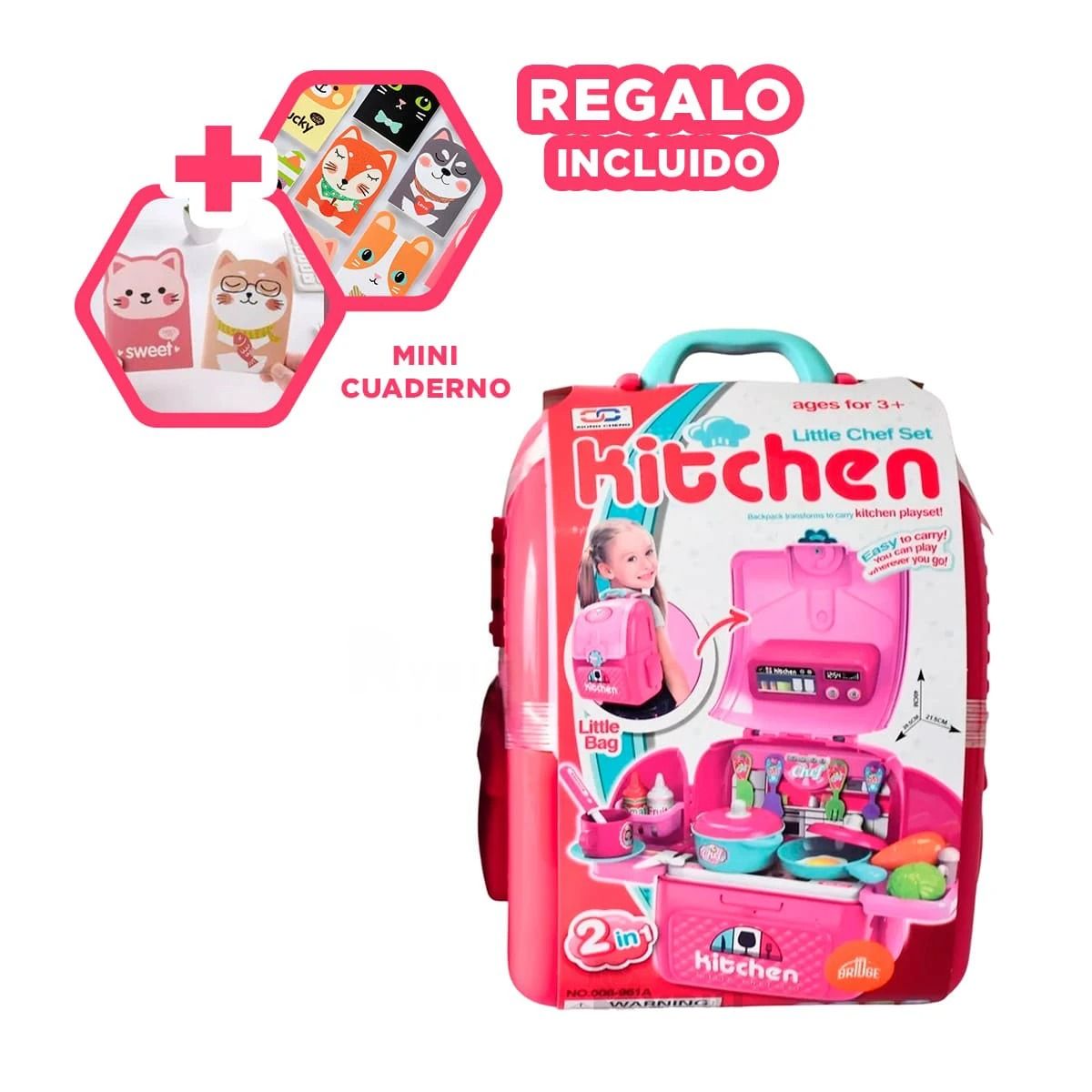 GENERICO - Mochila para Jugar a Cocina Rosado Y+Regalo Agendita
