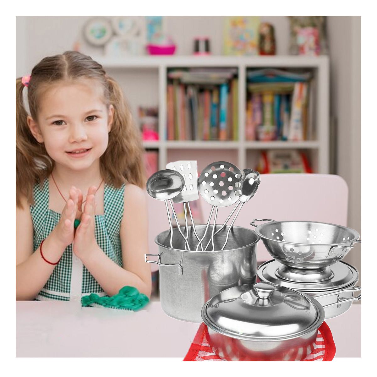 RYBIU IMPORT - Pack4 Utensilios de Acero para Jugar Y+Banderitas Adhesivas